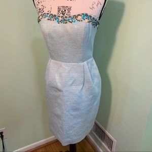 Lilly Pulitzer Rare Style Strapless Beaded Blue and Gold Metallic Dress